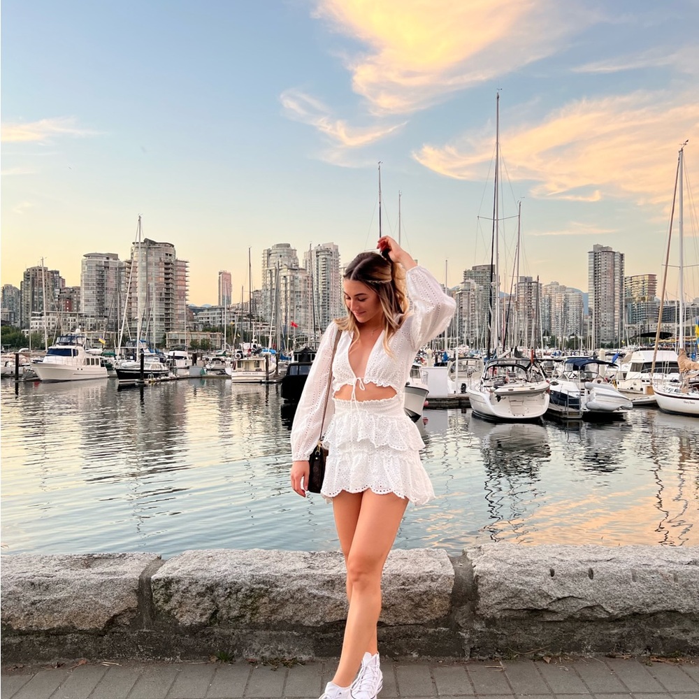 Elegant White Eyelet Long Sleeve Dress